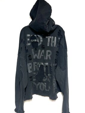 Aelfric Eden "End The War Before It Ends You" Distressed Black Hoodie Mens L